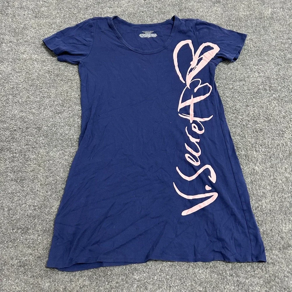 Victoria's Secret Nightshirt Womens Size S Blue Cotton Graphic Logo Sleep Shirt